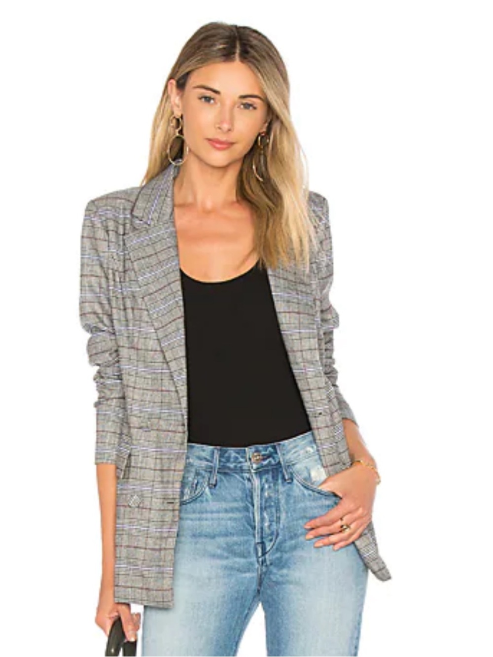 Majorelle Grey Plaid Double-Breasted Blazer
